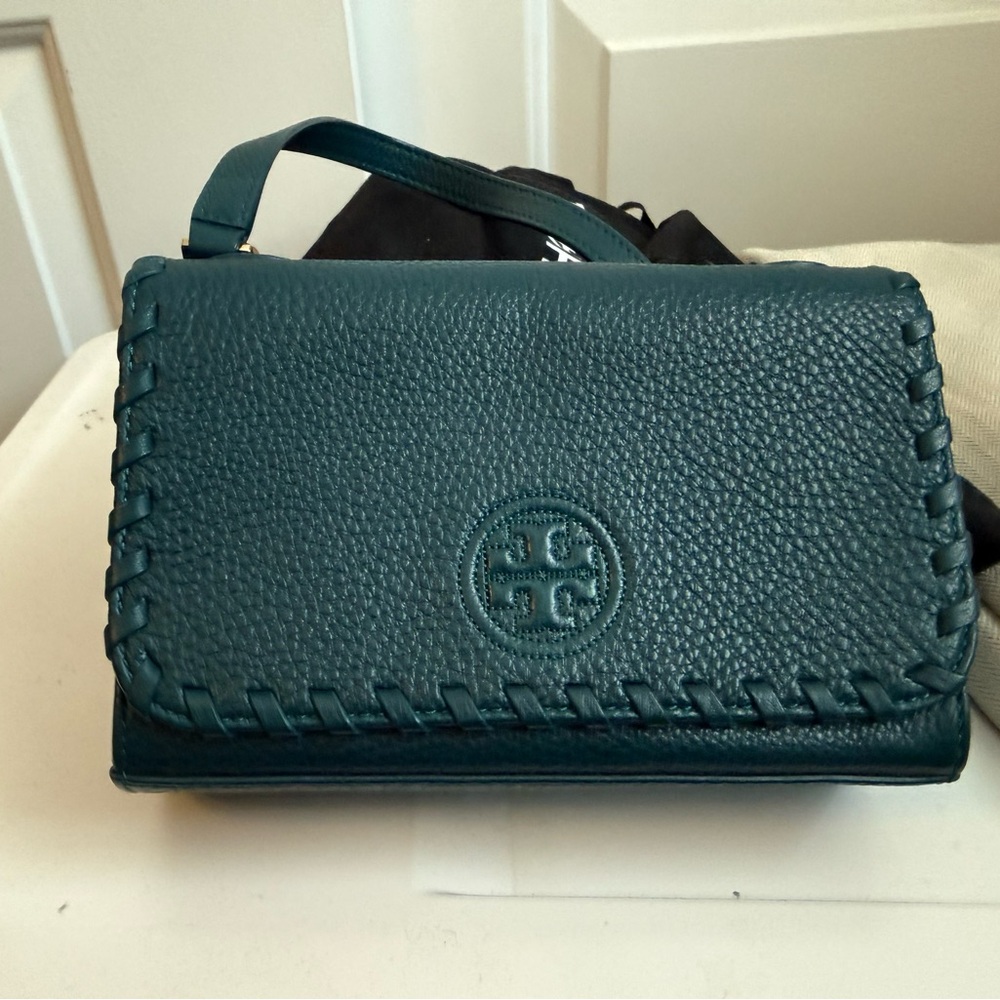 Tory Burch Teal Leather Whipstitched Crossbody